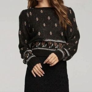 Anthrpologie Saltwater Lux Black Printer Sweater Small